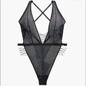 Disco Lace Up Teddy in Disco Night Iridescent Lace by Savage X Fenty 1X, 3X